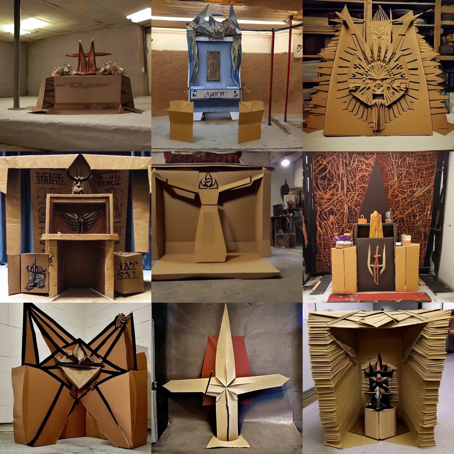 altar to satan, folded from cardboard, in a bakery Stable Diffusion