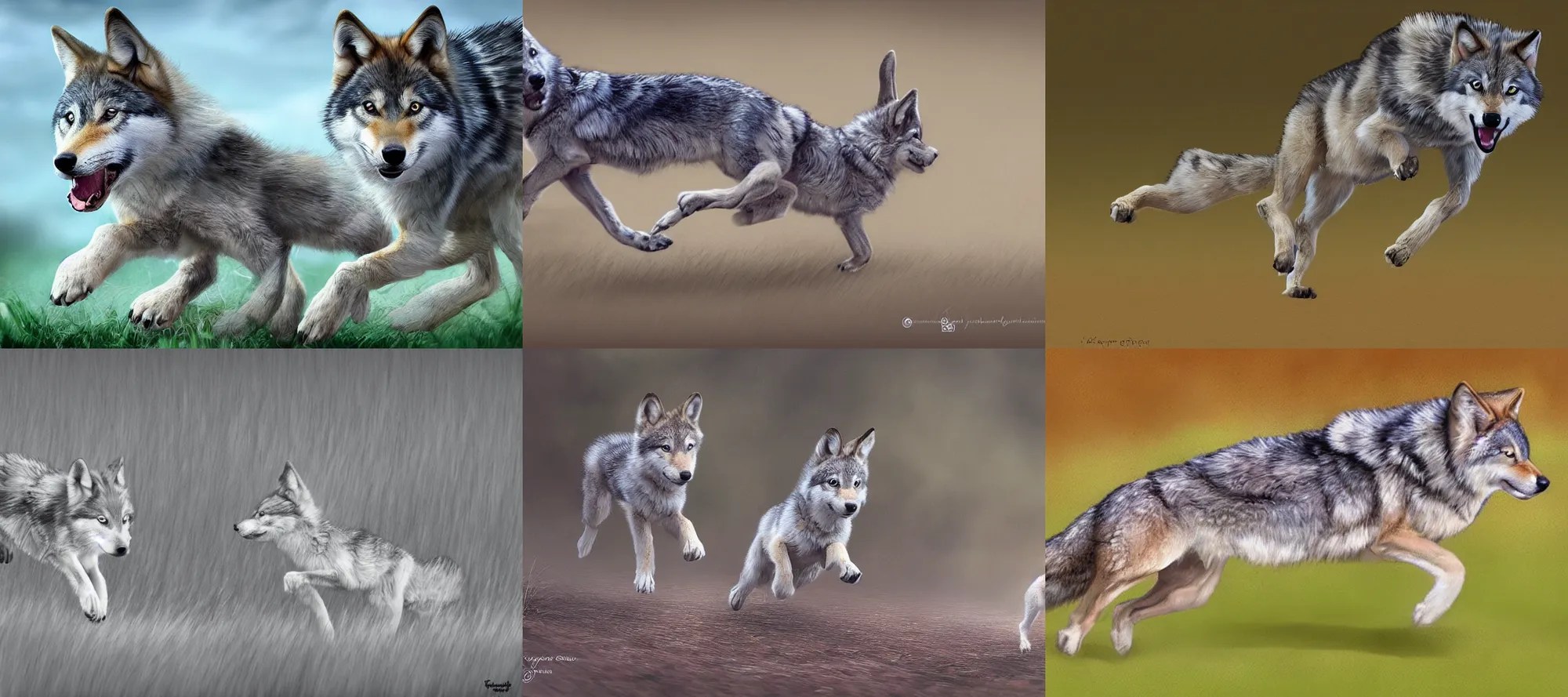 wolf pup chasing a bunny, highly detailed, digital art, Stable Diffusion