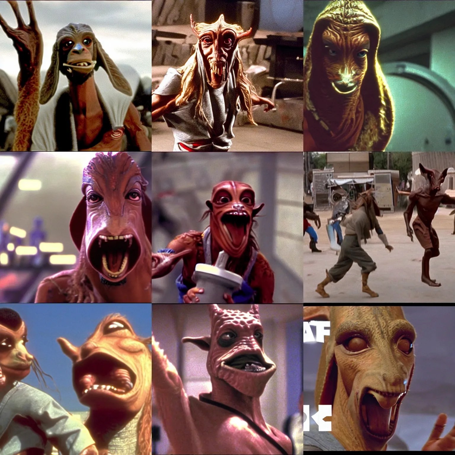 jar jar binks performing a funny stunt in a Jackass Stable Diffusion