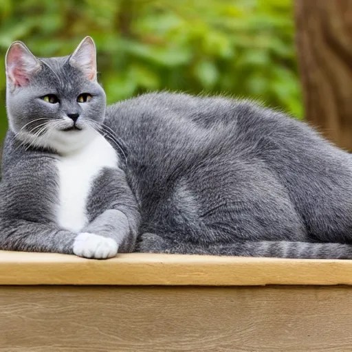 big bored grey cat with white belly, white paws and Stable Diffusion