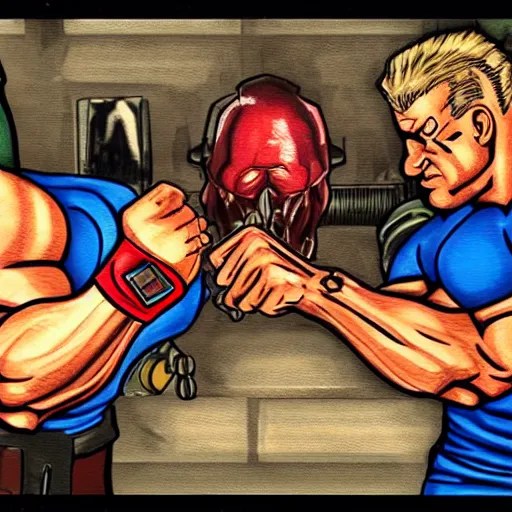 duke nukem and doomguy arm wrestle Stable Diffusion OpenArt