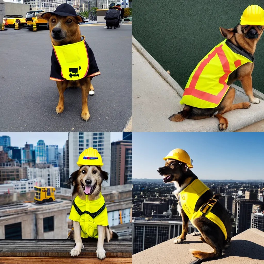 dog wearing a construction vest and a yellow Stable Diffusion OpenArt