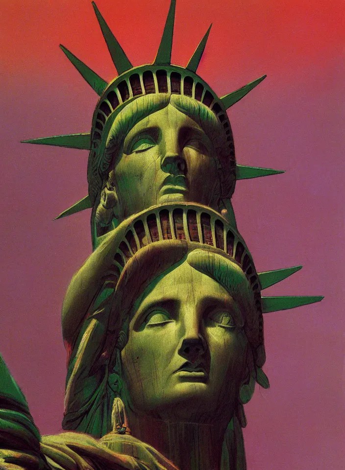 beautiful closeup portrait of the statue of liberty in Stable
