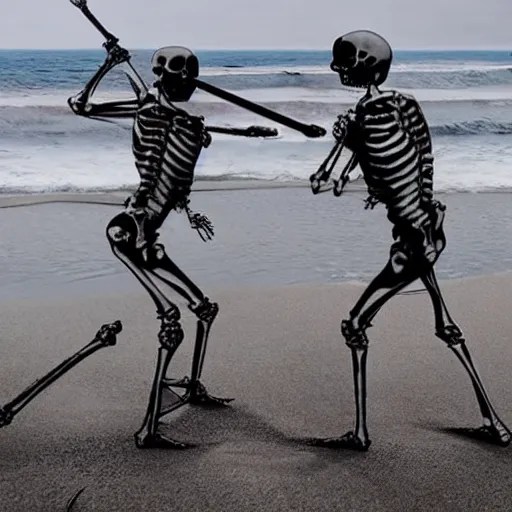 two skeletons fighting with swords on a beach Stable Diffusion OpenArt