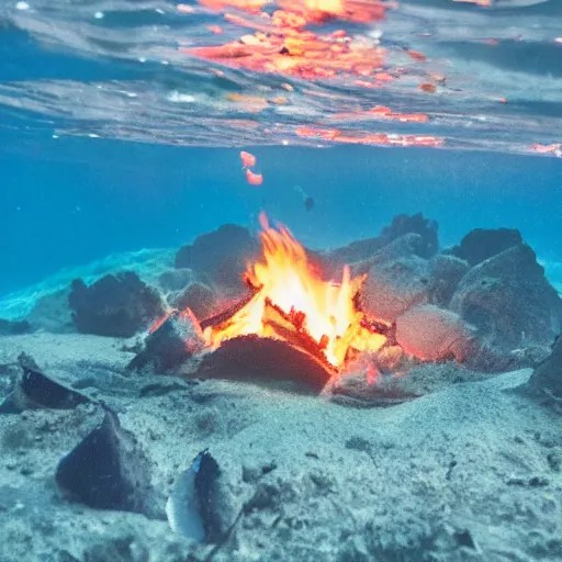 photo of a camp fire underwater, highly detailed, Stable Diffusion