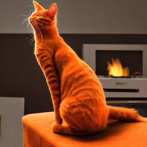 an orange cat staring at a drawer on fire fire Stable Diffusion