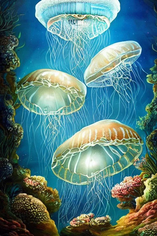 a beautiful painting of a cylindrical moon jellyfish Stable Diffusion