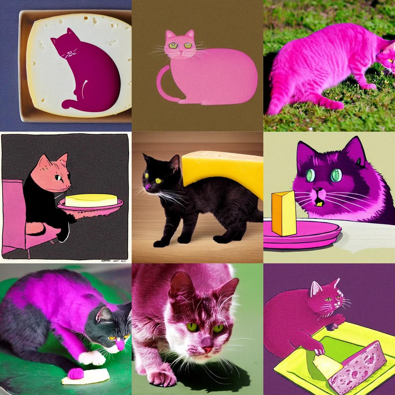 a magenta cat eating cheese Stable Diffusion OpenArt