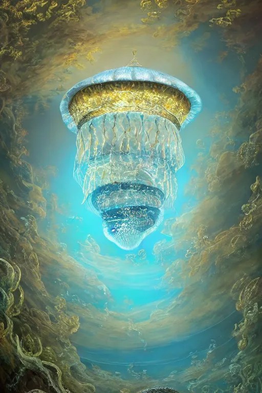 a beautiful painting of a cylindrical moon jellyfish Stable Diffusion