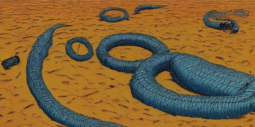 giant sandworm from jodorowsky's dune by mœbius, Stable Diffusion