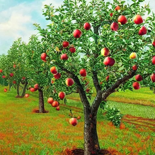 apple trees brimming with apples, photorealistic, Stable Diffusion