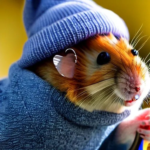 hamster wearing a beanie smoking a bong Stable Diffusion OpenArt