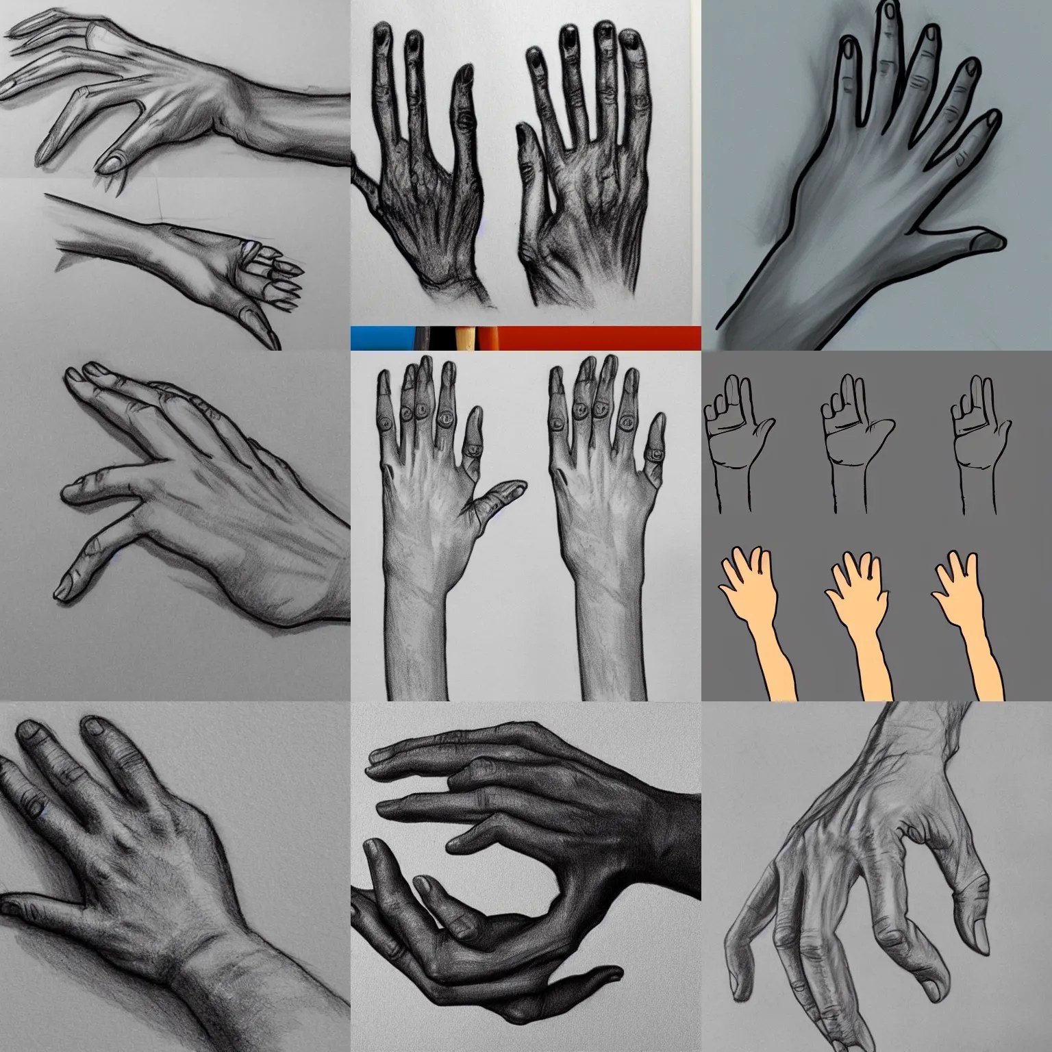 step by step tutorial on how to draw hands, digital Stable Diffusion