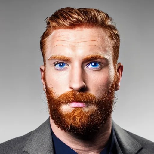 Blue eyed ginger gigachad man with stubble, corporate Stable Diffusion