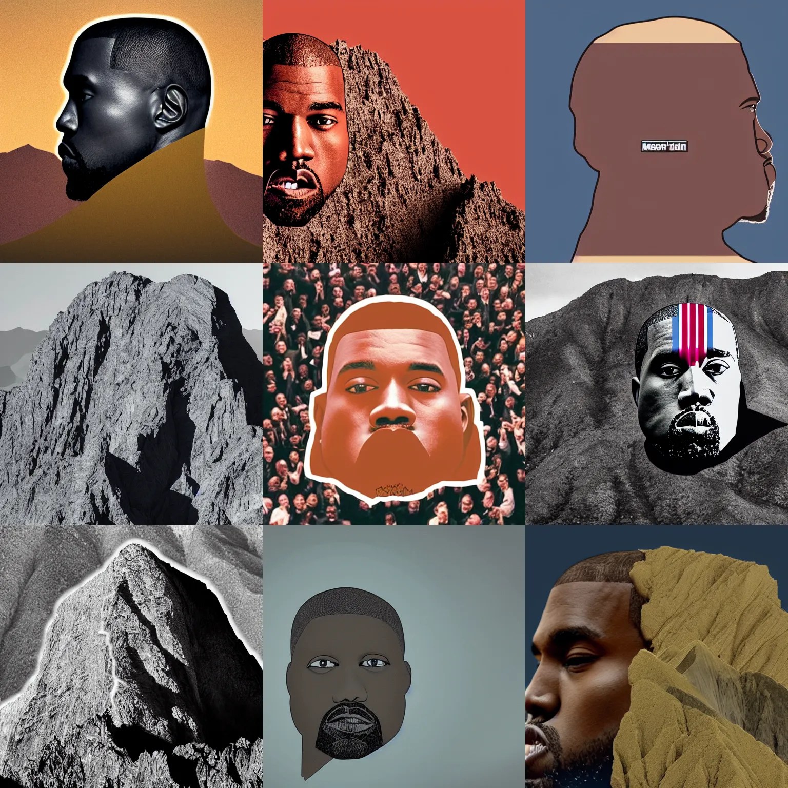 mountain that is in the shape of kanye west's head, Stable Diffusion