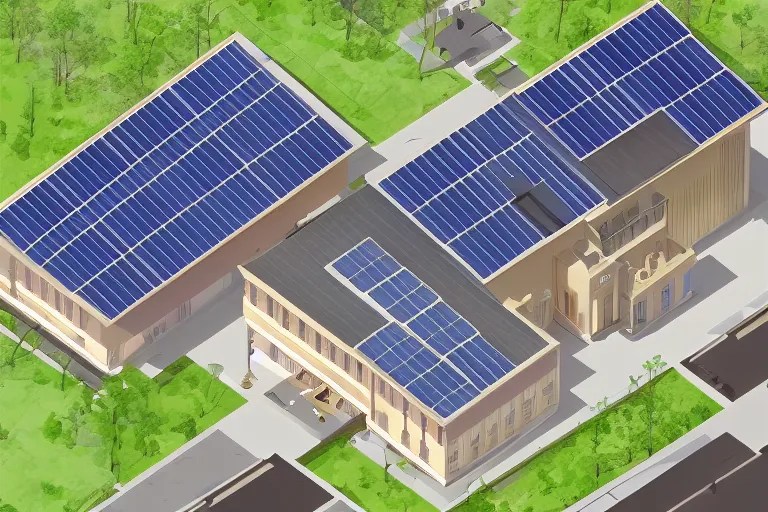 mansard roof illustration, few solar panels on the Stable Diffusion