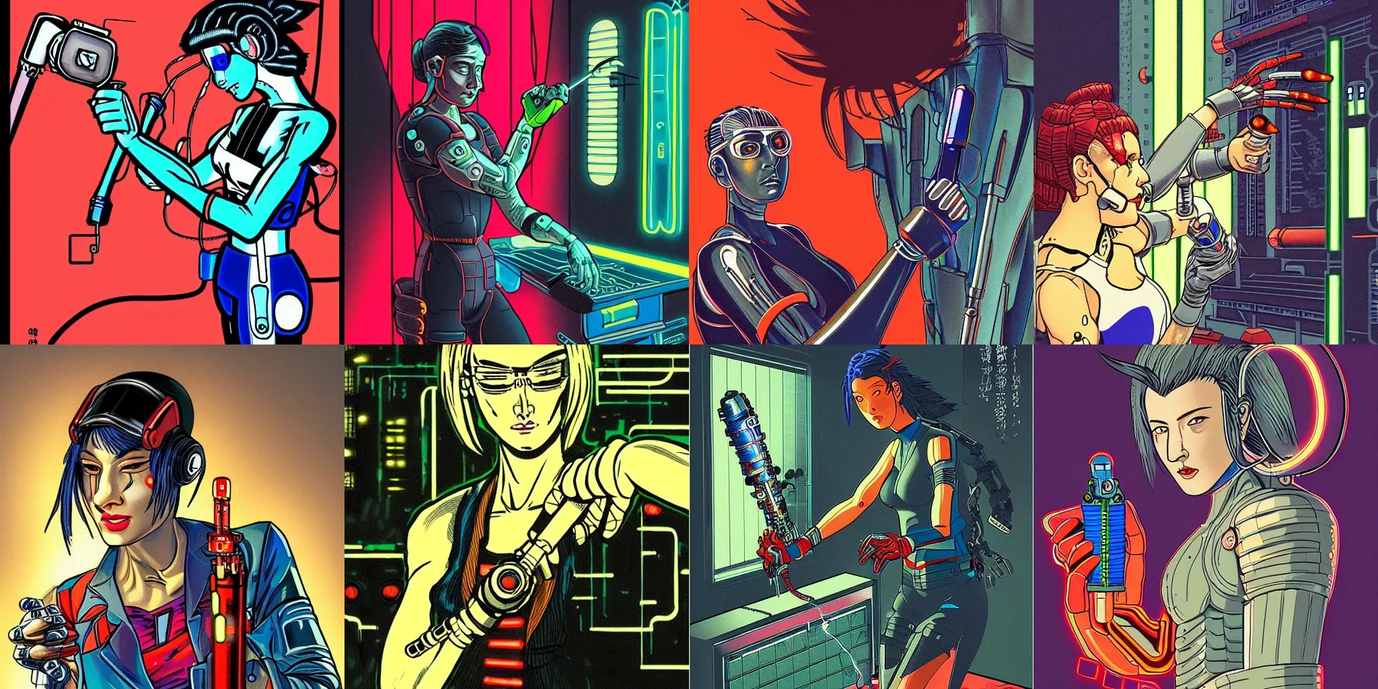 cyberpunk, woman repairing her arm Stable Diffusion