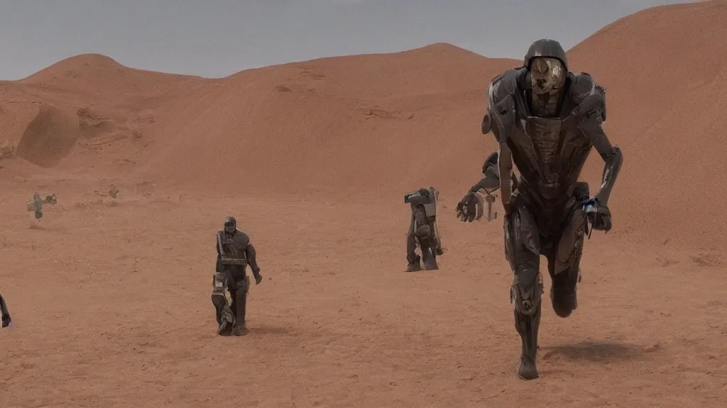 aliens arriving dune, film still from the movie Stable Diffusion