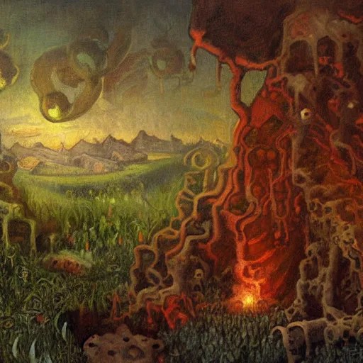 wall of flesh from terraria, oil on cavas, 1 8 9 0 s Stable Diffusion