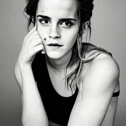Photo of Emma Watson with lots of tattoos, soft studio Stable