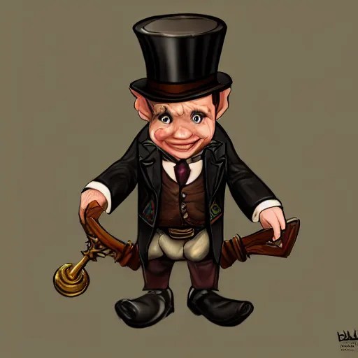 an old halfling wearing a suit and top hat, character Stable