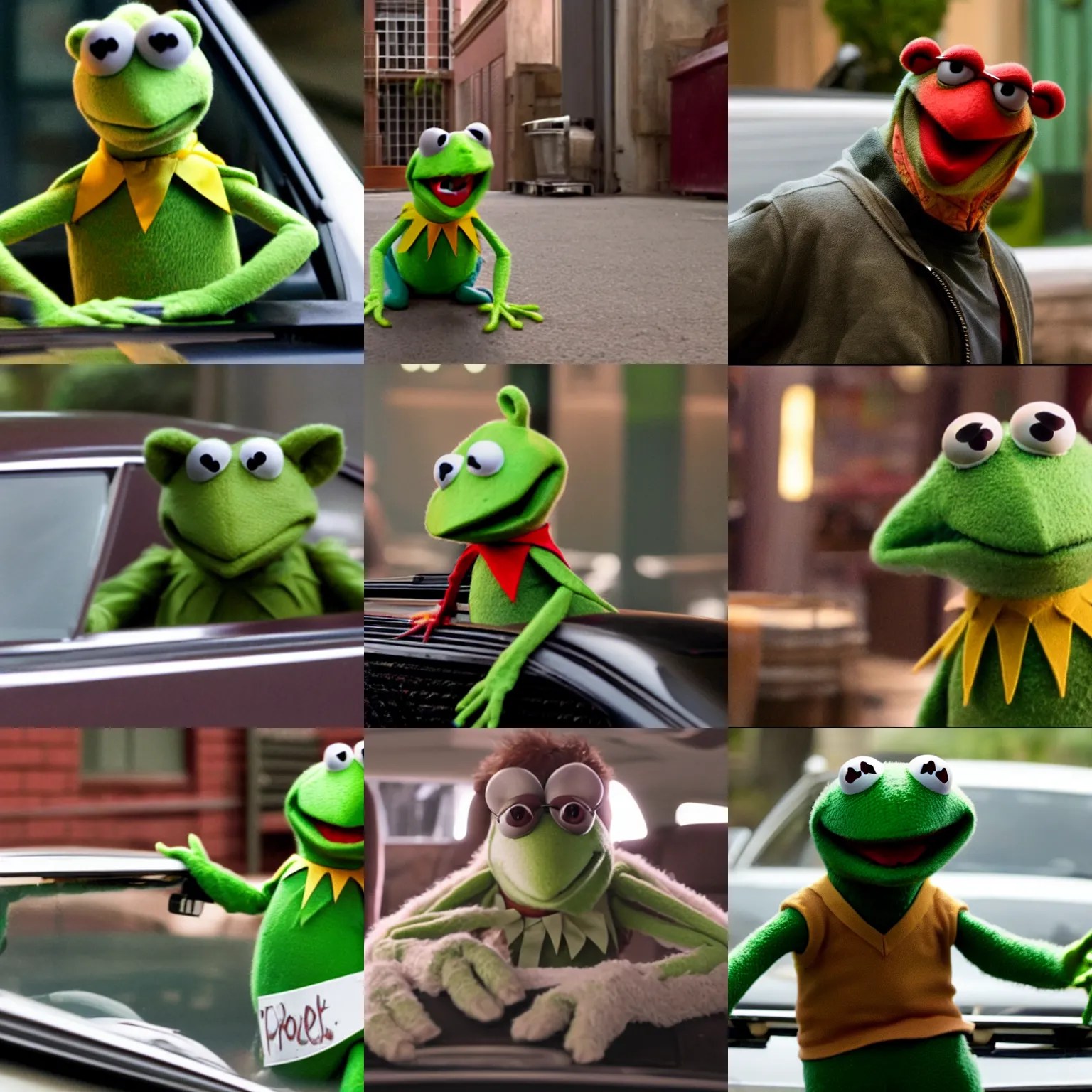 kermit the frog in the suit from Drive movie by Stable Diffusion