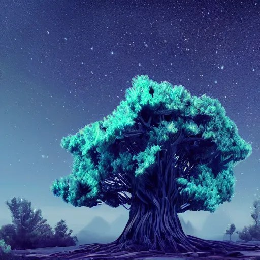 dioptase crystal tree with a starry sky, 4 k, trending Stable