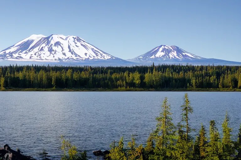 Spirit Lake Washington with Mt. St. Helens in the Stable Diffusion