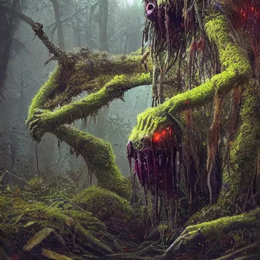 a beautiful terrifying monster made out of moss and Stable Diffusion