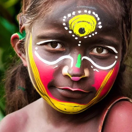 portrait of yanomamo girl with tribal face painting in Stable Diffusion