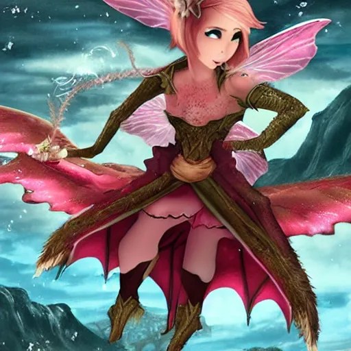 flying fairy fighting against dragon demon Stable Diffusion