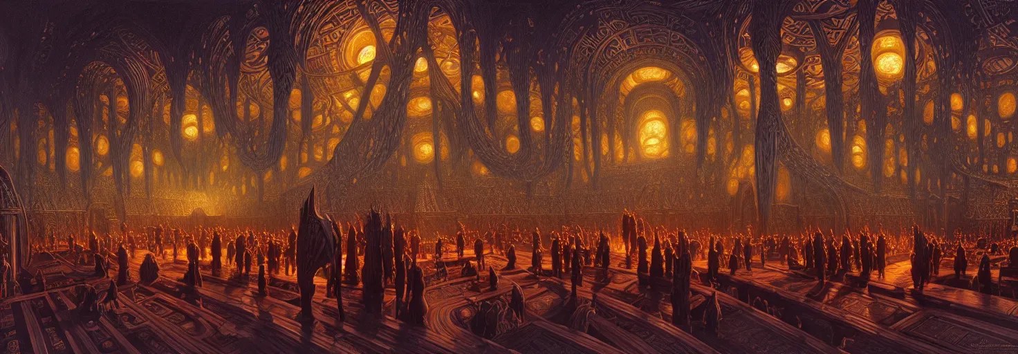 the great hall of valhalla, intricate, elegant, highly Stable