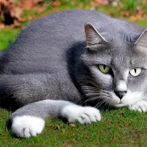 big bored grey cat with white belly, white paws and Stable Diffusion
