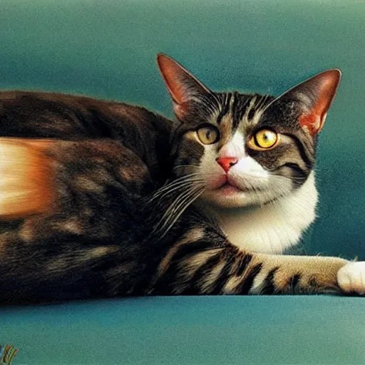 a cat with chicken drumsticks for ears lounging in a Stable Diffusion