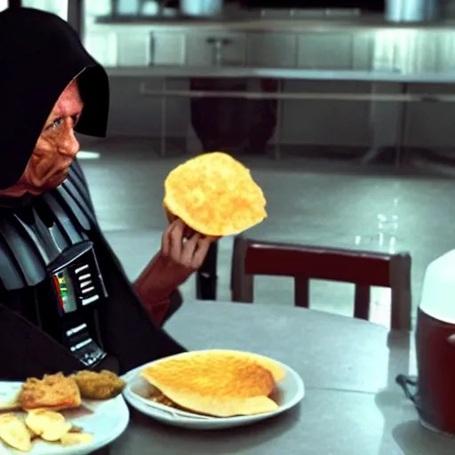 A still of Darth Vader eating arepas, 4k, photograph, Stable