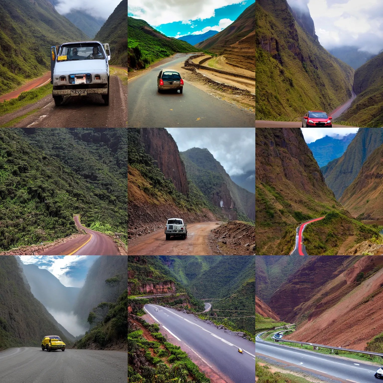 a car driving on death road in bolivia Stable Diffusion OpenArt