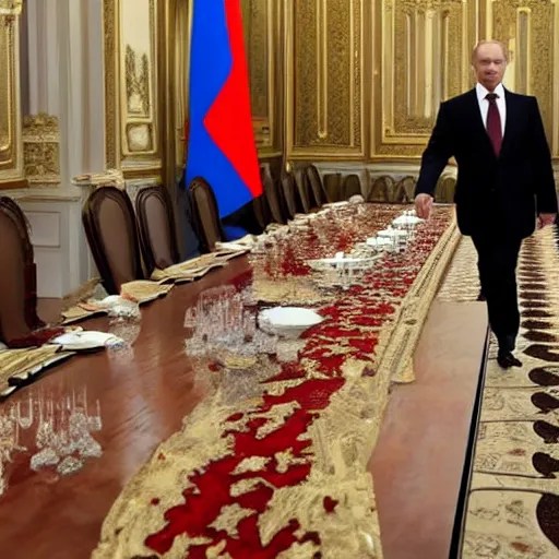 vladimir putin on a very very very very long table Stable Diffusion