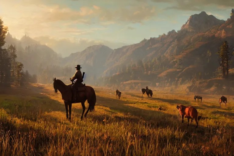 a vast serene landscape based on red dead redemption Stable Diffusion