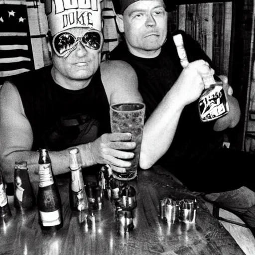 duke nukem and doomguy drinking together beer in a Stable Diffusion