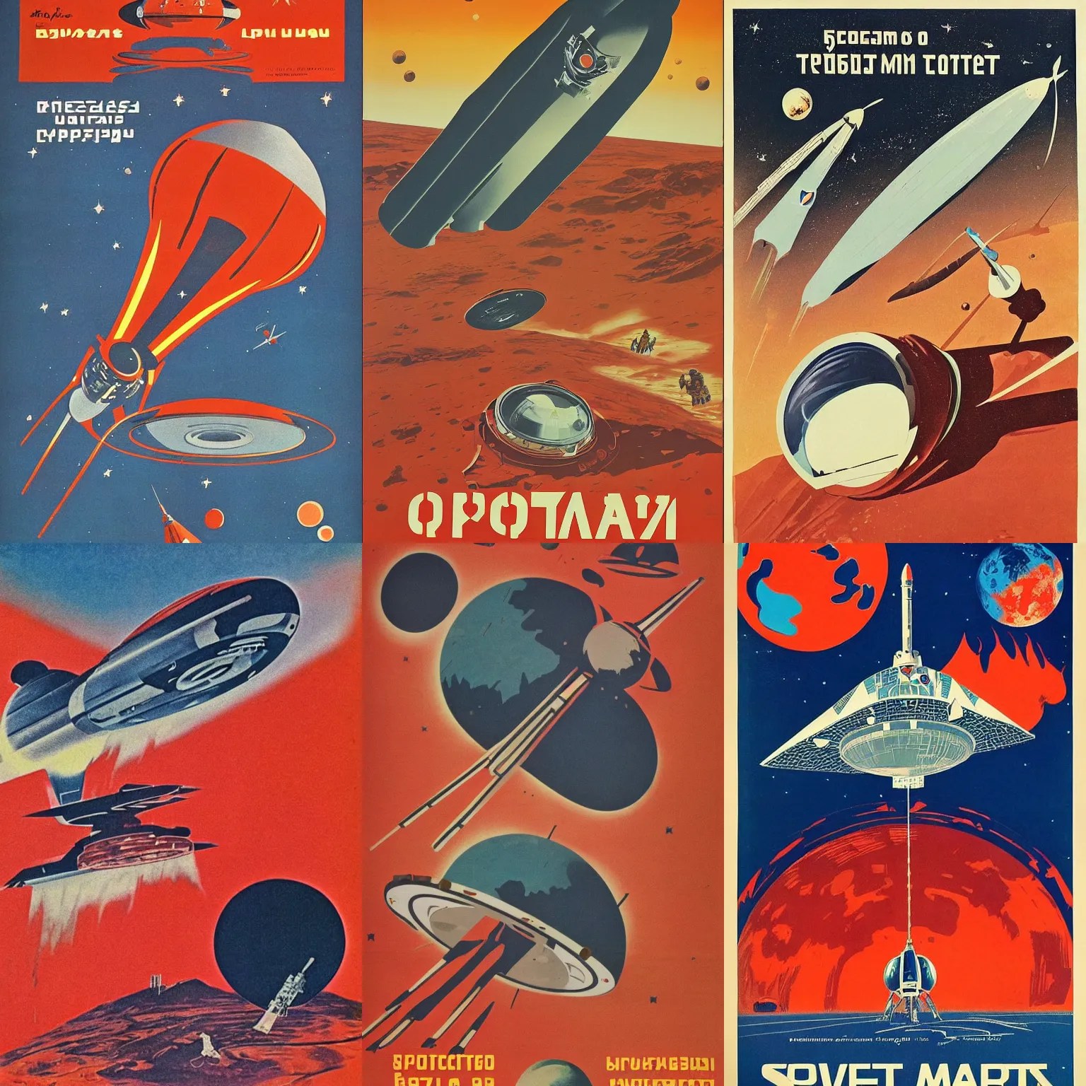 Soviet Space craft landing on mars, 60s poster, 1962 Stable Diffusion
