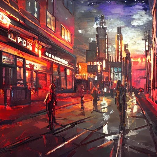 Liverpool Nights, a painting in baconpunk style Stable Diffusion