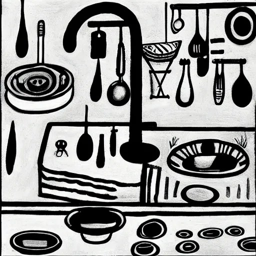 a kitchen sink full of dirty dishes, in the style of Stable Diffusion