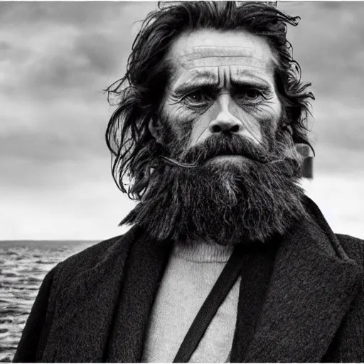 Willem Dafoe with a beard in The Lighthouse (2019), Stable Diffusion