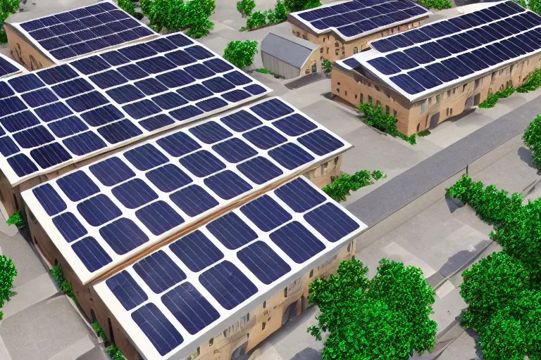 mansard roof illustration, few solar panels on the Stable Diffusion