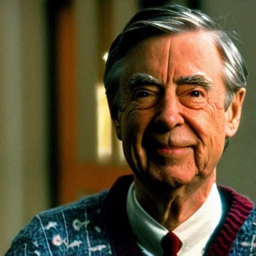 Mr. Rogers in a bloodstained sweater, movie still from Stable