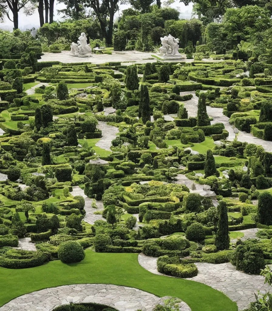 a villa garden, garden landscape, symmetrical Stable Diffusion OpenArt