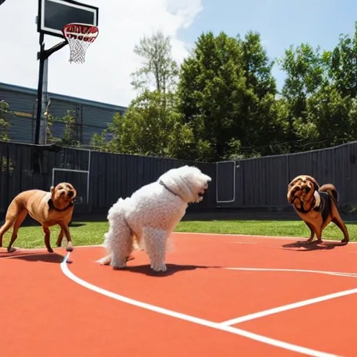 dogs playing basketball on a basketball court Stable Diffusion OpenArt