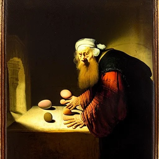 Pensive Wizard Examining Eggs, by Rembrandt. Stable Diffusion OpenArt
