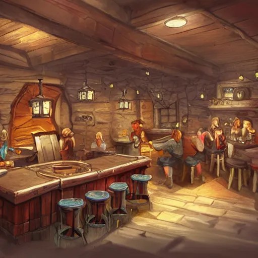 a typical d&d tavern, concept art Stable Diffusion