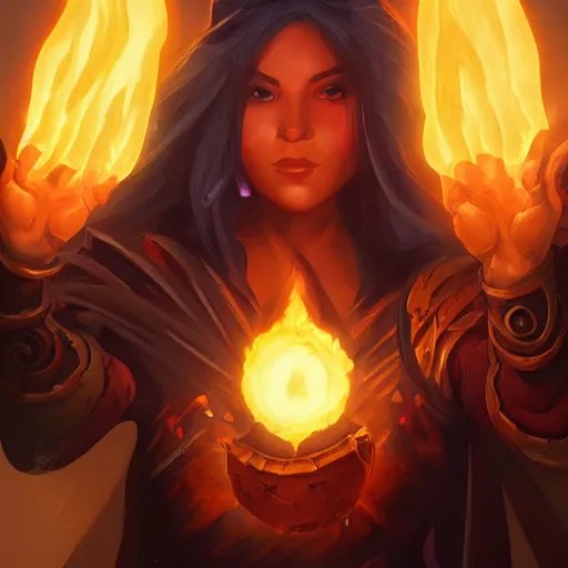 The sorceress casting a fireball, Official Hearthstone Stable